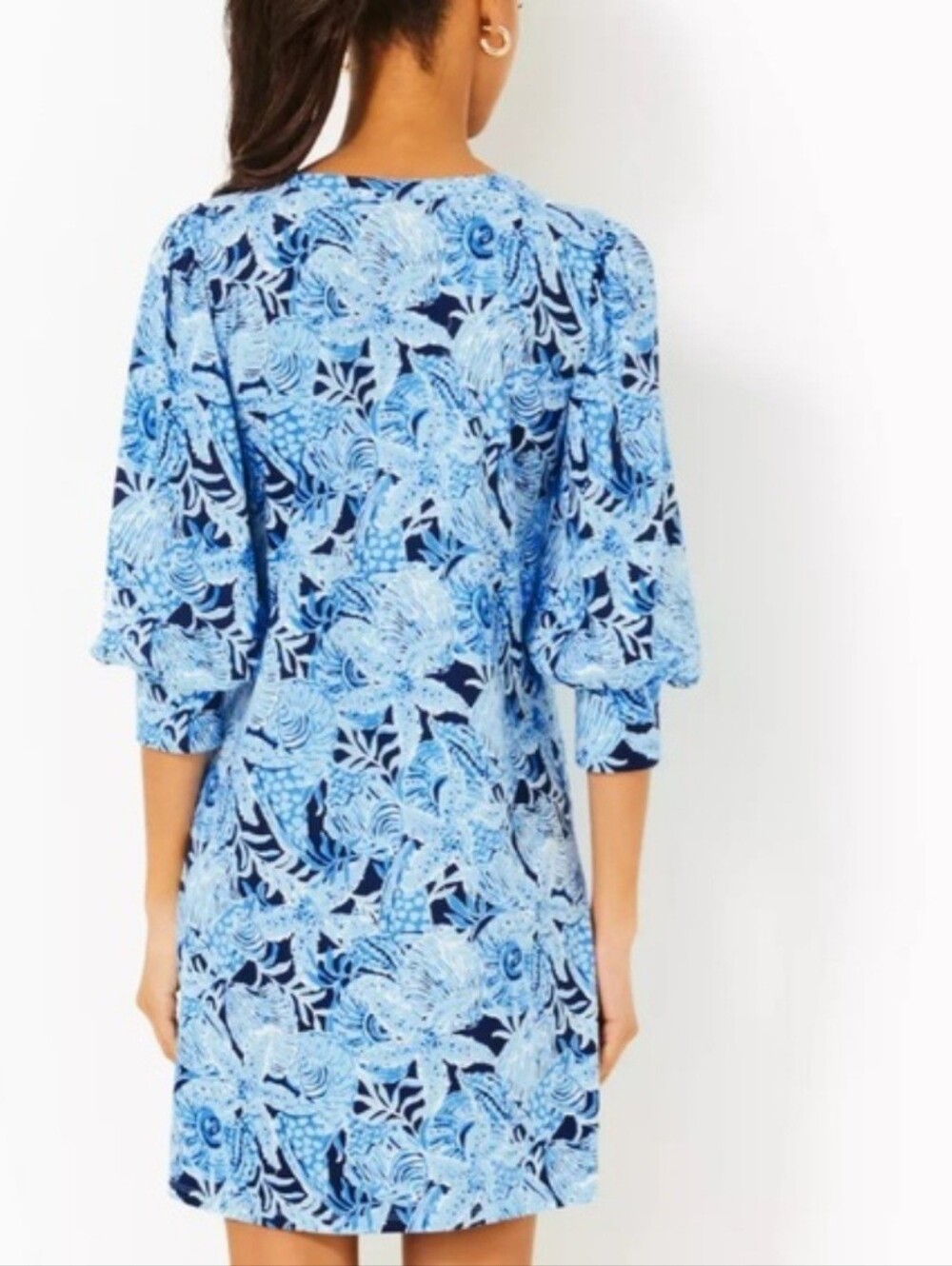 Lilly Pulitzer Blue Multi Floral V-Neck Dress In Coastal Constellation - Picture 2 of 5